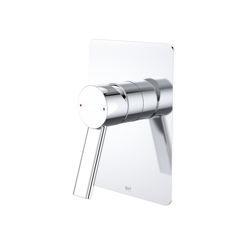 Dorf Villa Chrome Bath / Shower Mixer, Brass Lever, Wall Mount, Rectangle Plate, Polished Chrome
