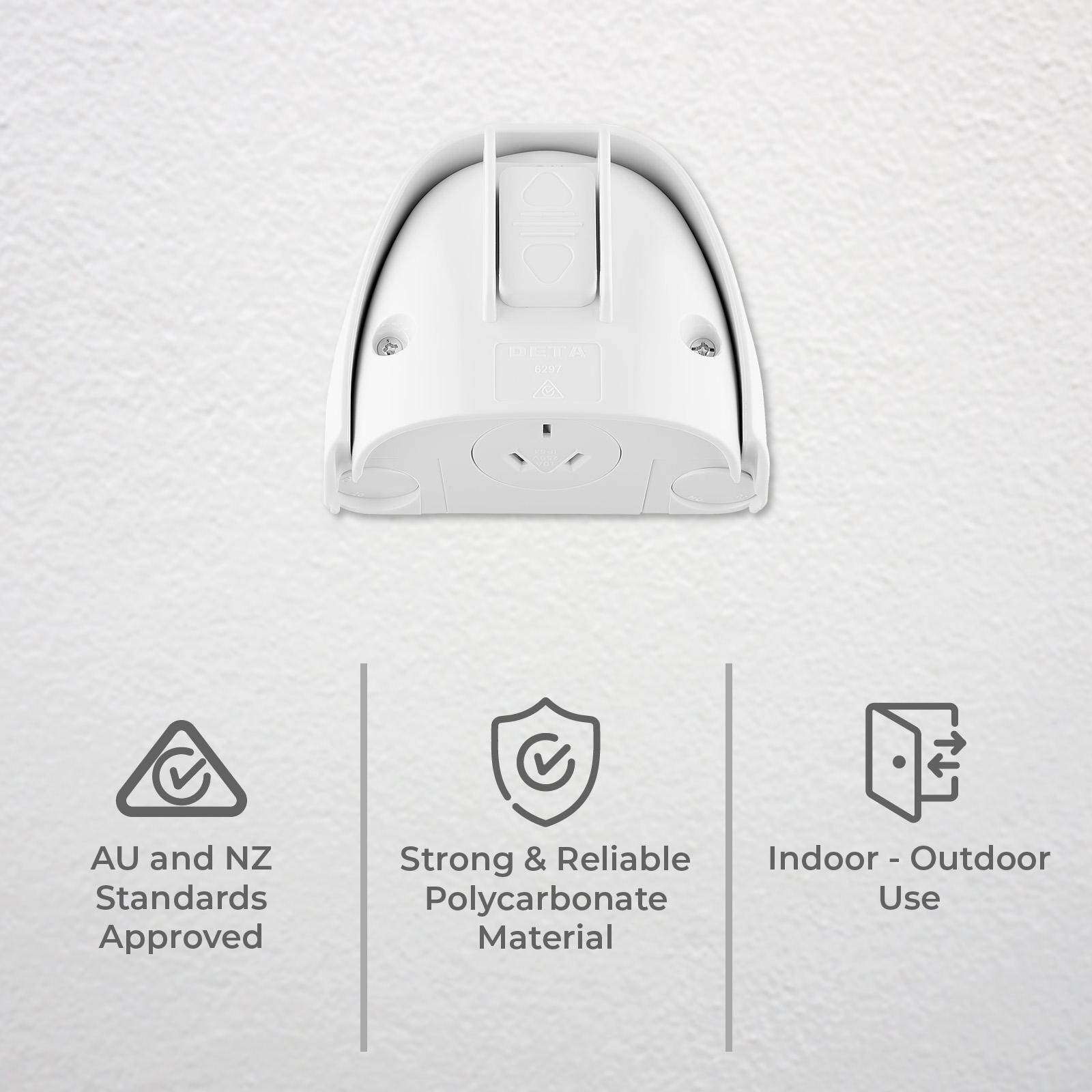 DETA Weatherproof Single Power Point with Paddle Lock, White, 10A 240V, Surface Mount (6297B)