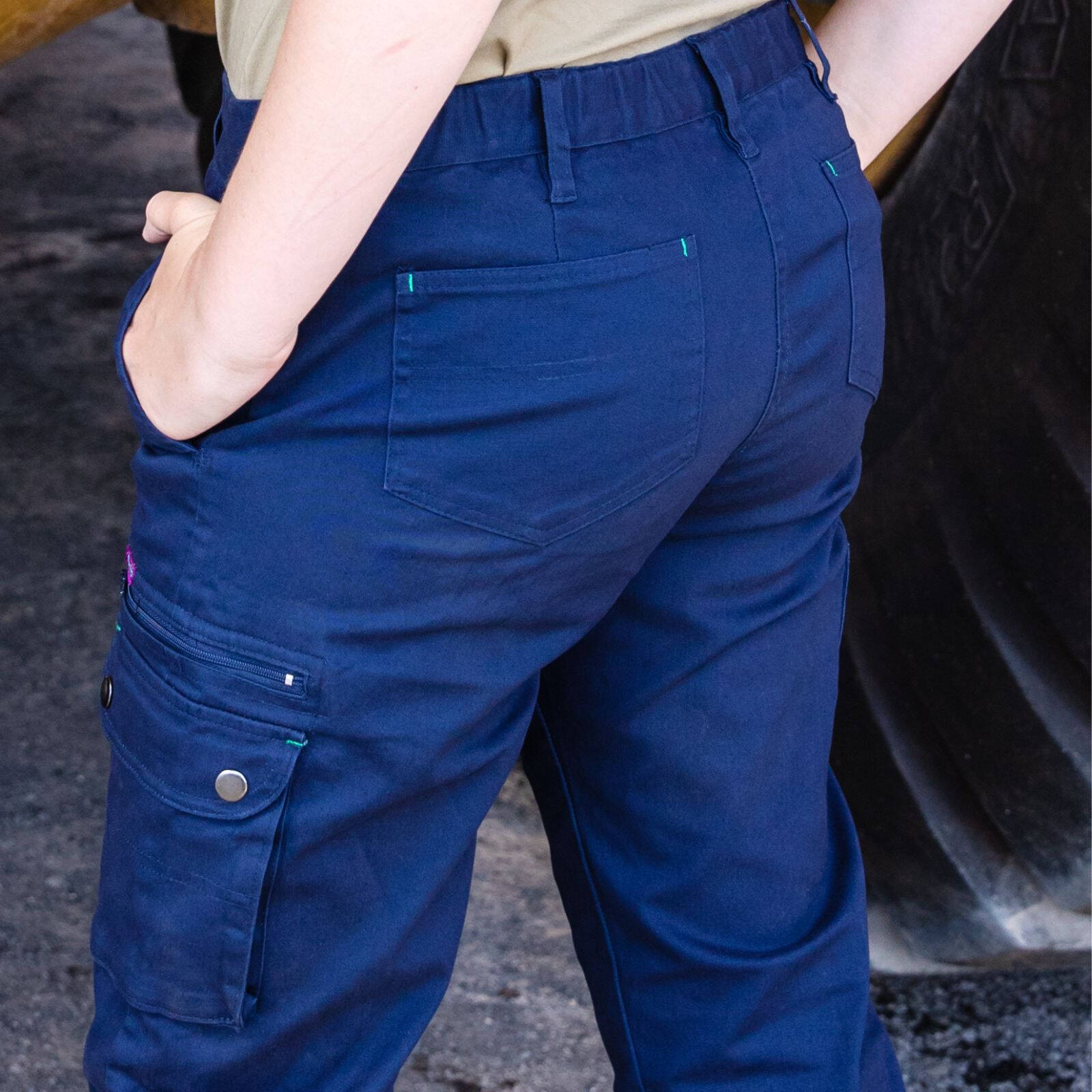 Green Hip Give Cargo Women's Work Pants Blue Size 14 Cotton Stretch UPF 50+ Straight Leg