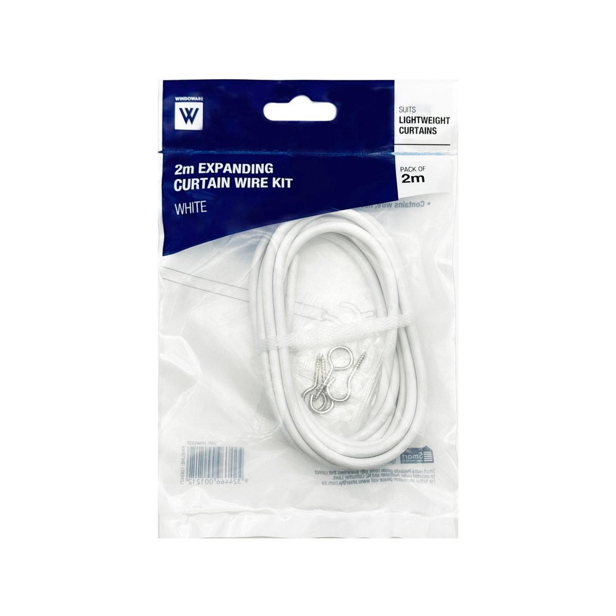 Windoware 2m White PVC Coated Hooks and Eyes Expanding Curtain Wire Kit