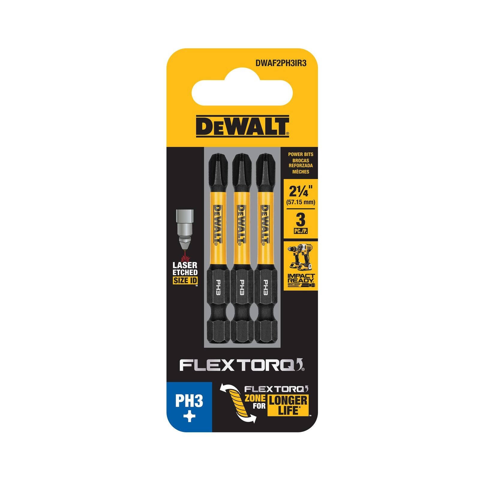 DeWALT FLEXTORQ 57mm PH3 Impact Screwdriver Bits 3 Pack