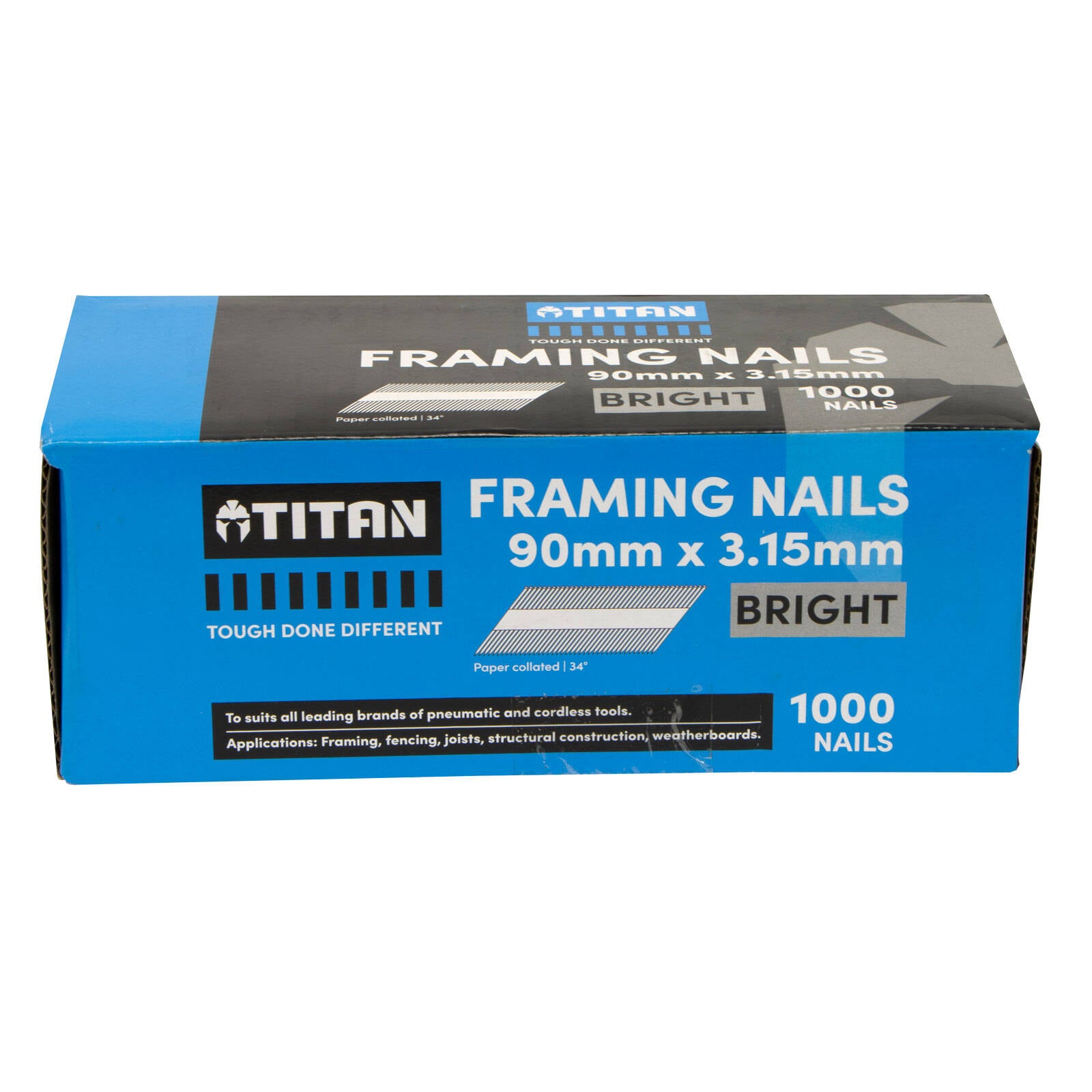 Titan 90 x 3.15mm Bright Steel Collated Framing Nails 1000 Box