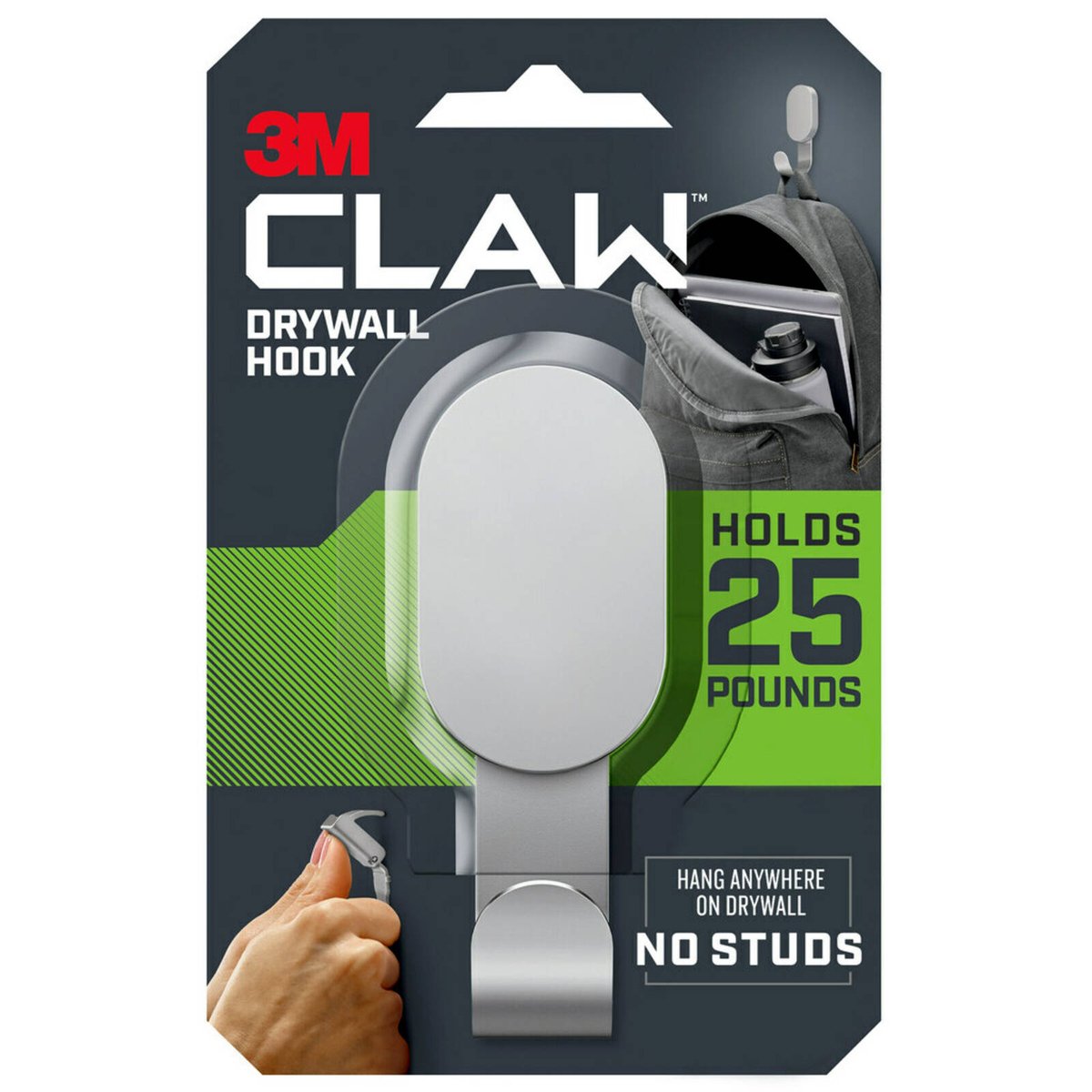3M CLAW Plasterboard Wall Hook Silver 11kg