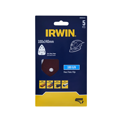 Irwin 100 x 140mm 180 Grit Detail Sanding Sheets - 5 Pack