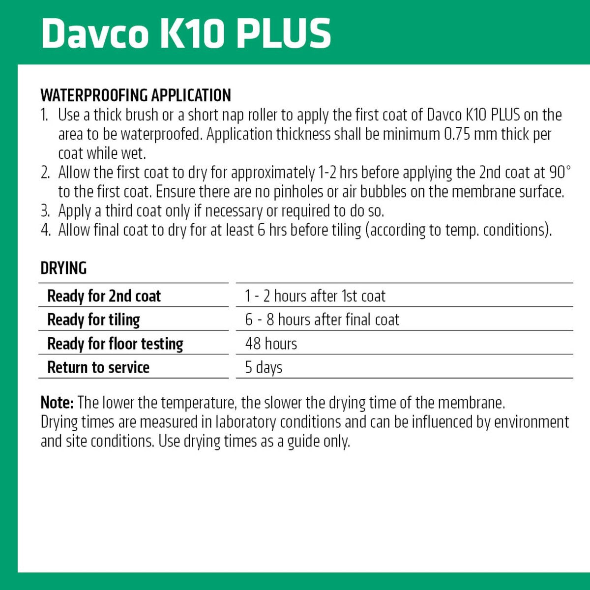 Davco 4L Green K10 Plus Waterproofing Agent Membrane for Wet Areas