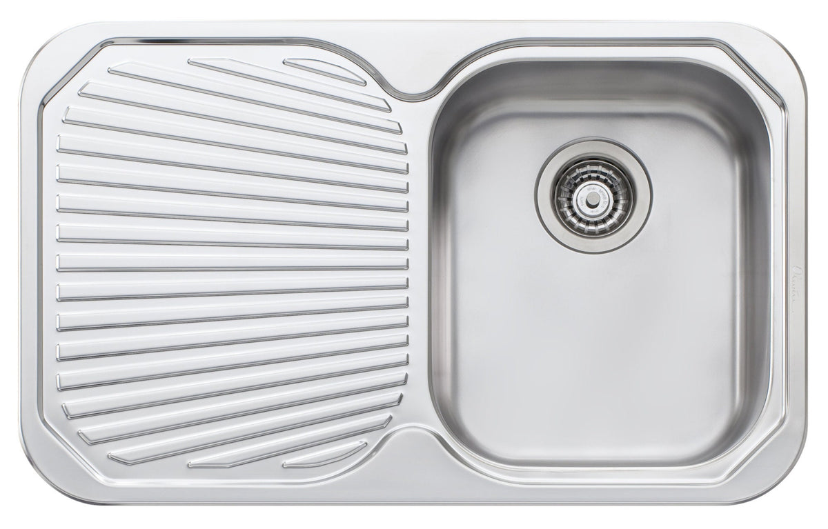 Oliveri Petite Single Bowl Topmount Sink - Left Hand Drainer, 21L Bowl, No Taphole - PE322NTH