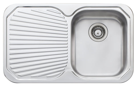 Oliveri Petite Single Bowl Topmount Sink - Left Hand Drainer, 21L Bowl, No Taphole - PE322NTH