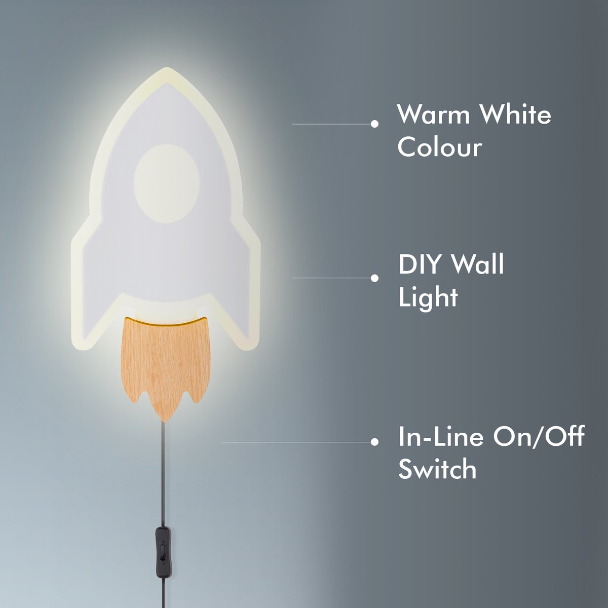 Verve Bailey Rocket LED Wall Light - Kids Room - 125mm x 240mm - Soft Glow - SuperSaverAU - view 3