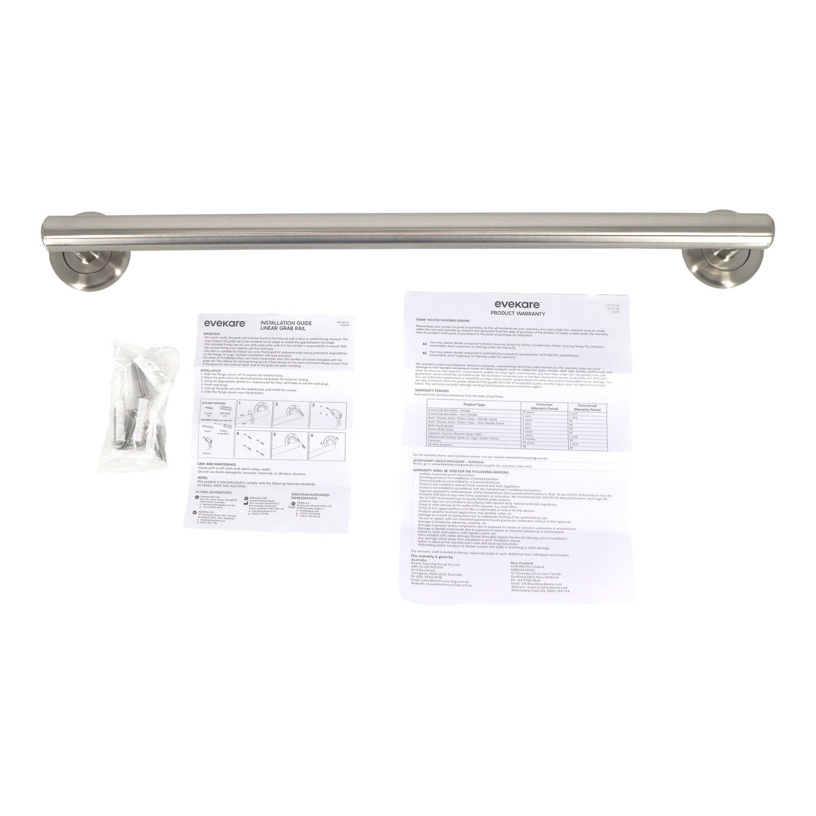 Evekare 600mm Brushed Nickel Linear Grab Rail with Concealed Flange
