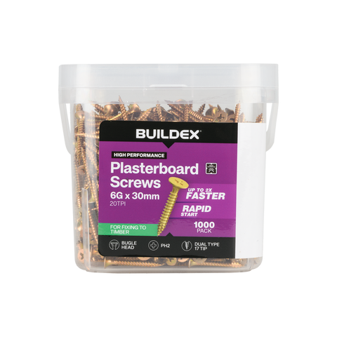 Buildex Plasterboard Screws - 6g x 30mm - Gold Passivated - 1000 Pack - Corrosion Resistant - SuperSaverAU - view 1