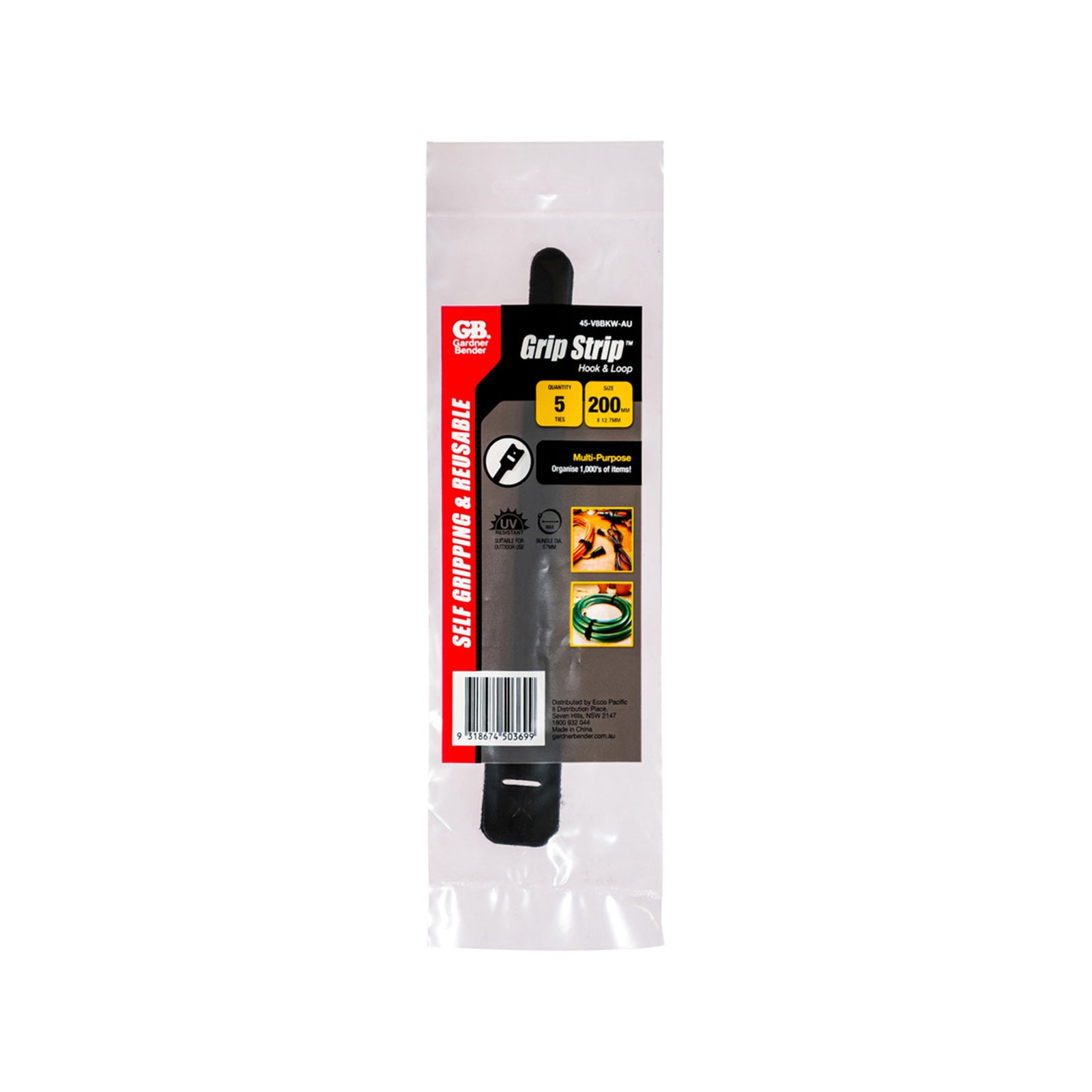 Gardner Bender 203mm Black Hook & Loop Reusable Cable Ties 5 Pack