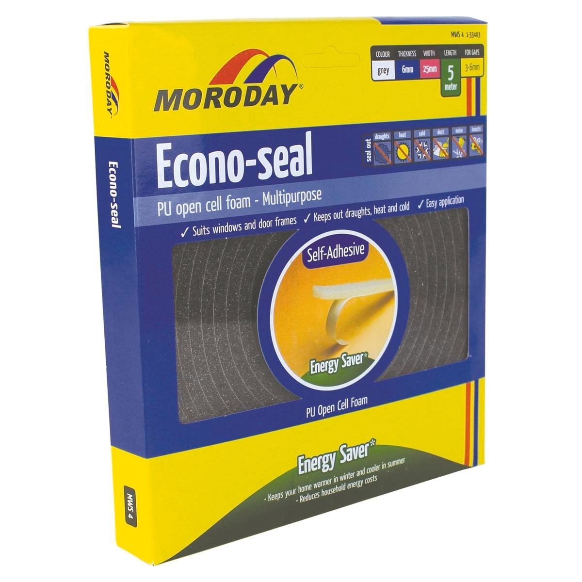 Moroday Econo 6 x 25mm x 5m Grey Open Cell Polyurethane Weatherseal Tape