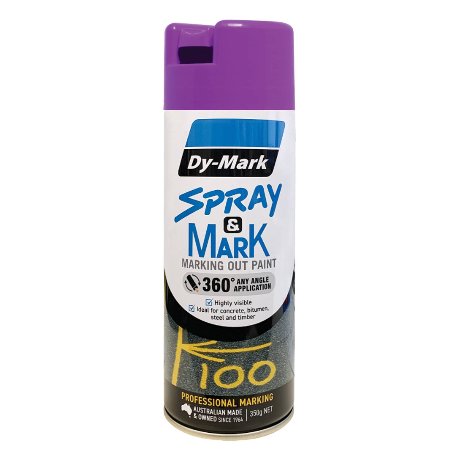 Dy-Mark Spray and Mark Paint 350g Fluoro Violet Splatter Resistant Inverted Marking Spray