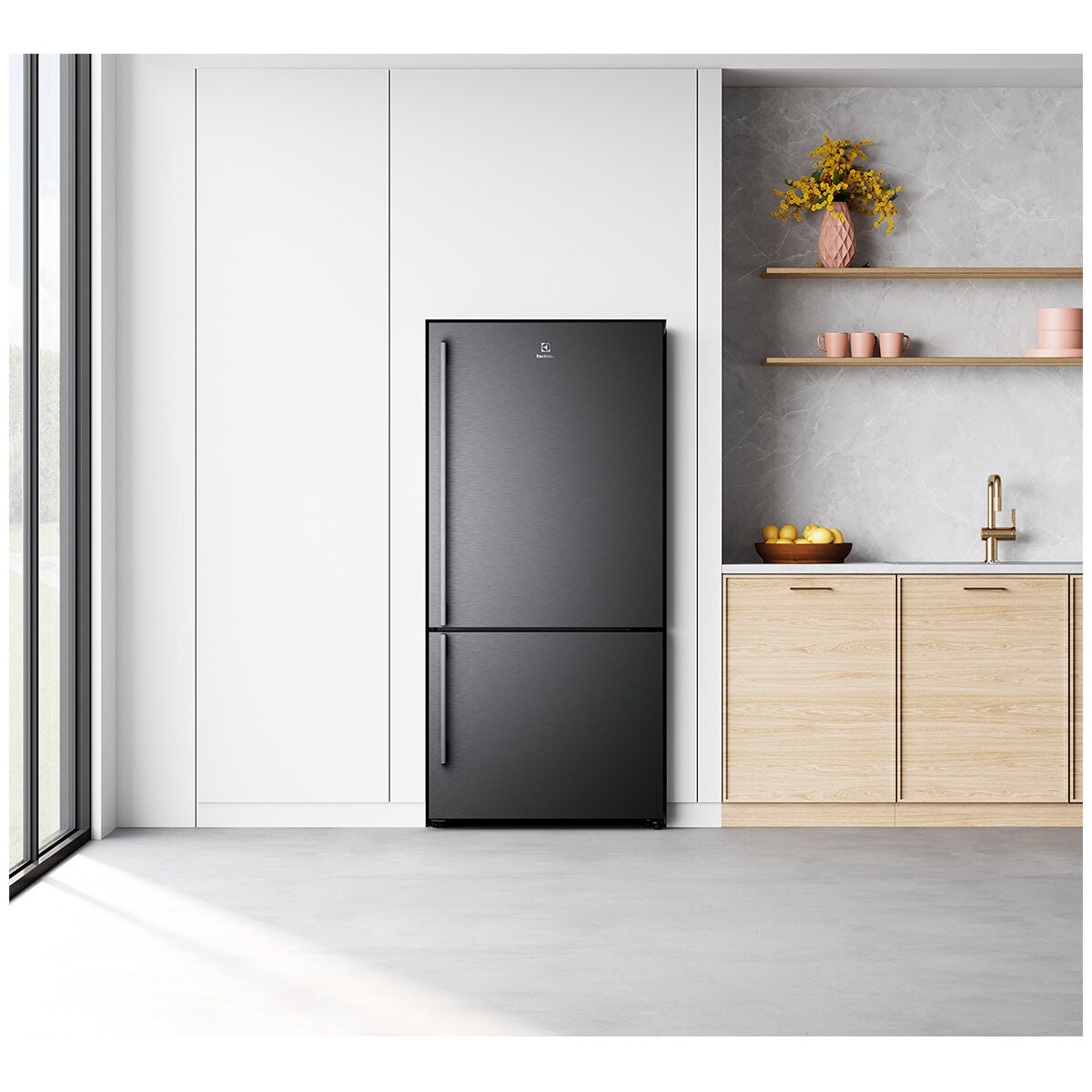 Electrolux 496L bottom mount fridge - right hinged, matte black, 6 star energy rating - EBE5007BD-R