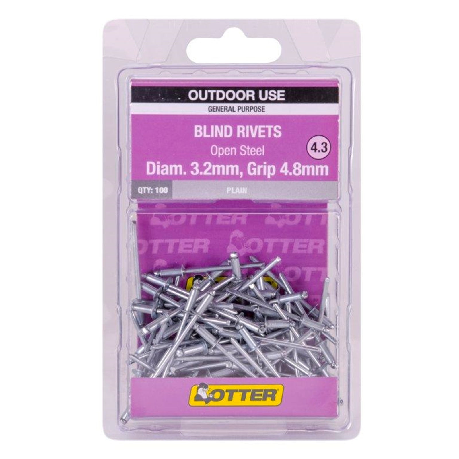 Otter 3.2 x 4.8mm Open Steel Blind Rivets 100 Pack