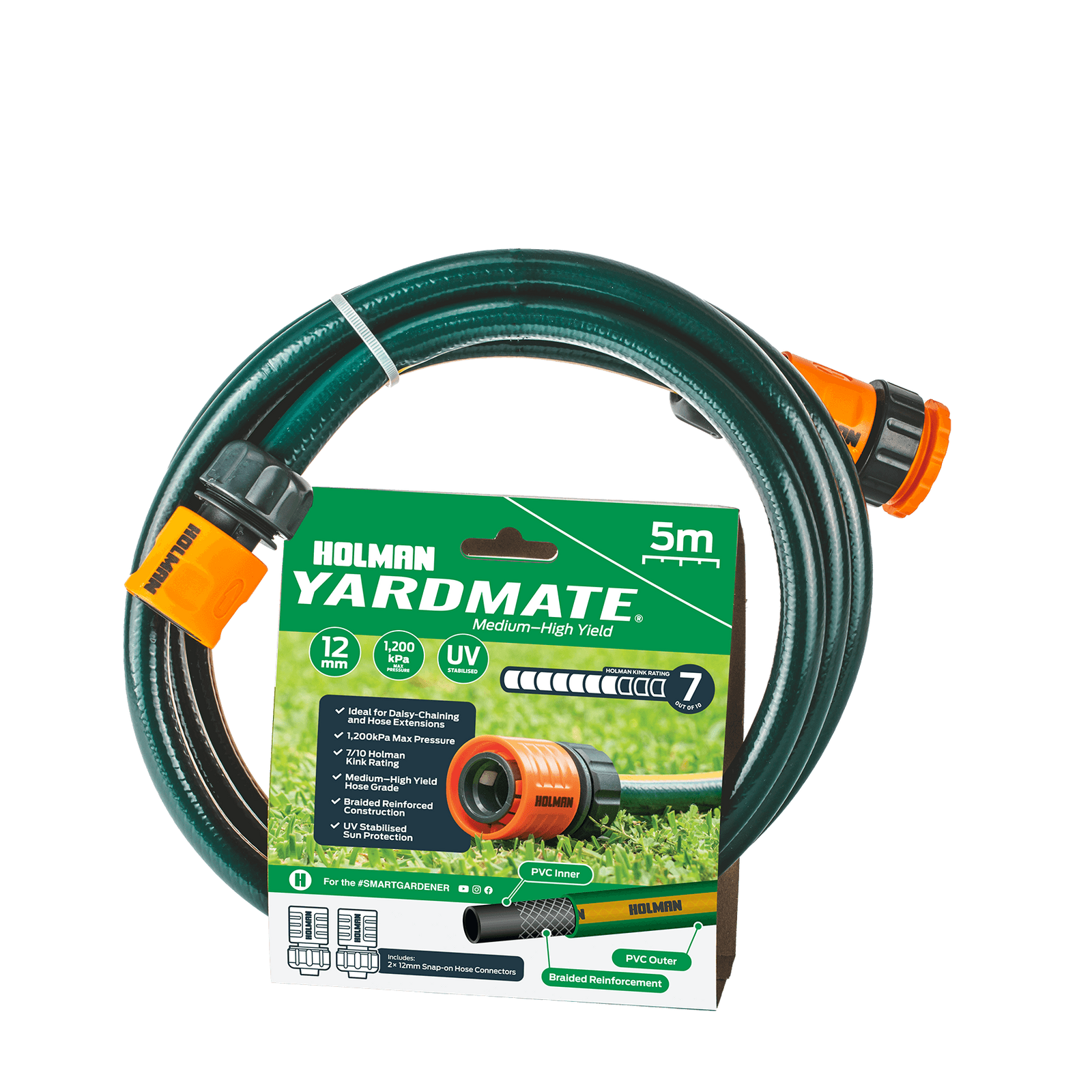 Holman 12mm x 5m Green PVC Yardmate Garden Hose UV Resistant Kink Resistant 1200kPa