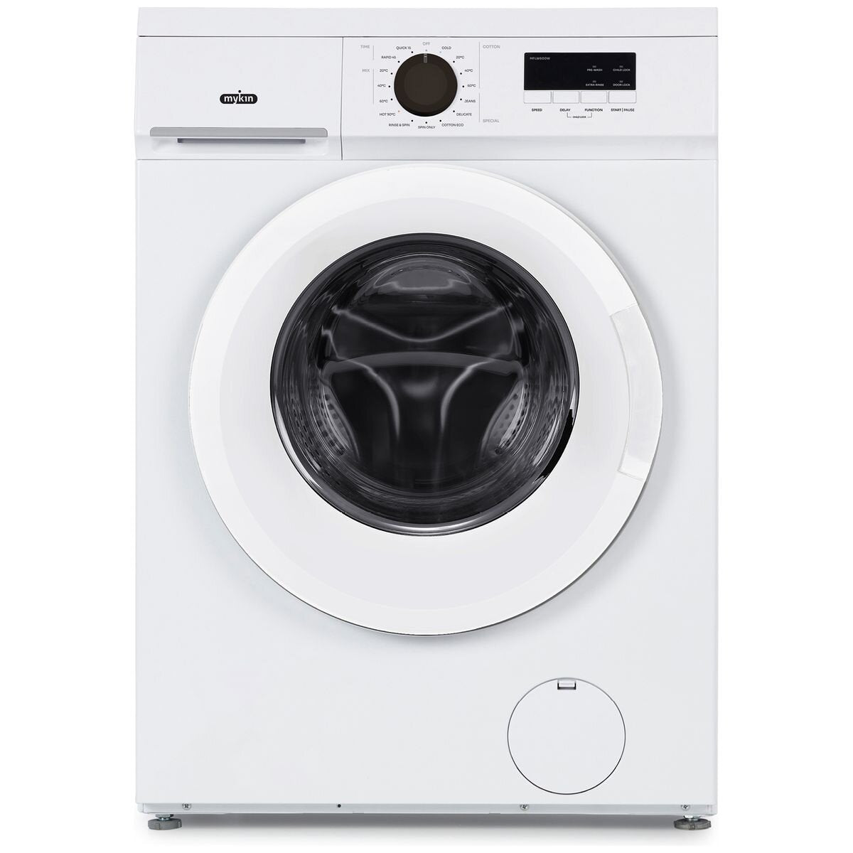 Mykin 6kg Front Load Washing Machine - Compact Depth, 1200rpm Spin, 15 Programs, White - MFLW600W