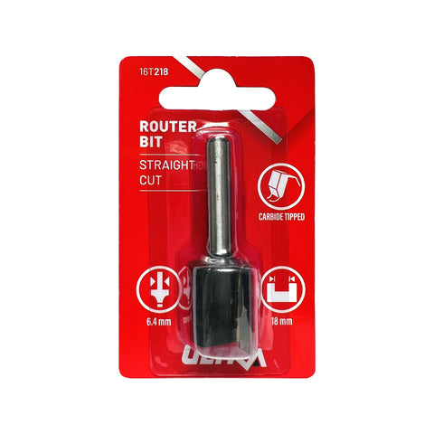 Ultra 6.4 x 18mm Straight Router Bit - Tungsten Carbide Tipped, 1/4" Shaft