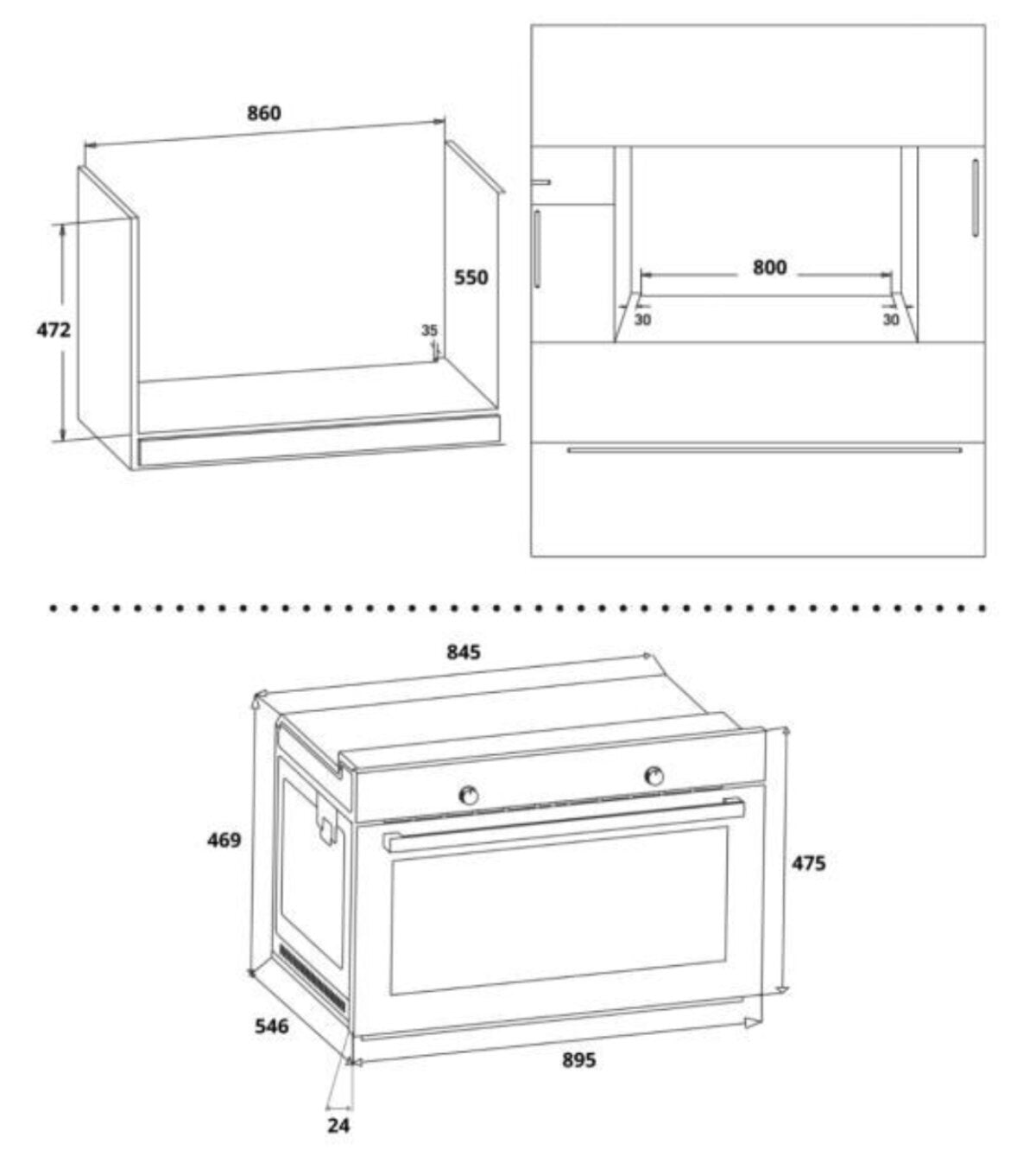 Brohn 90cm Built-In Electric Oven - 100L Net, Rotisserie, Triple Glazed, Stainless Steel - BRO9001