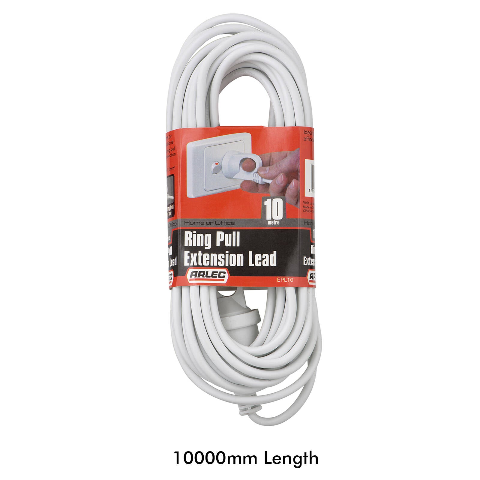 Arlec 10m White Ring Pull Extension Lead 10A 240V PVC Indoor