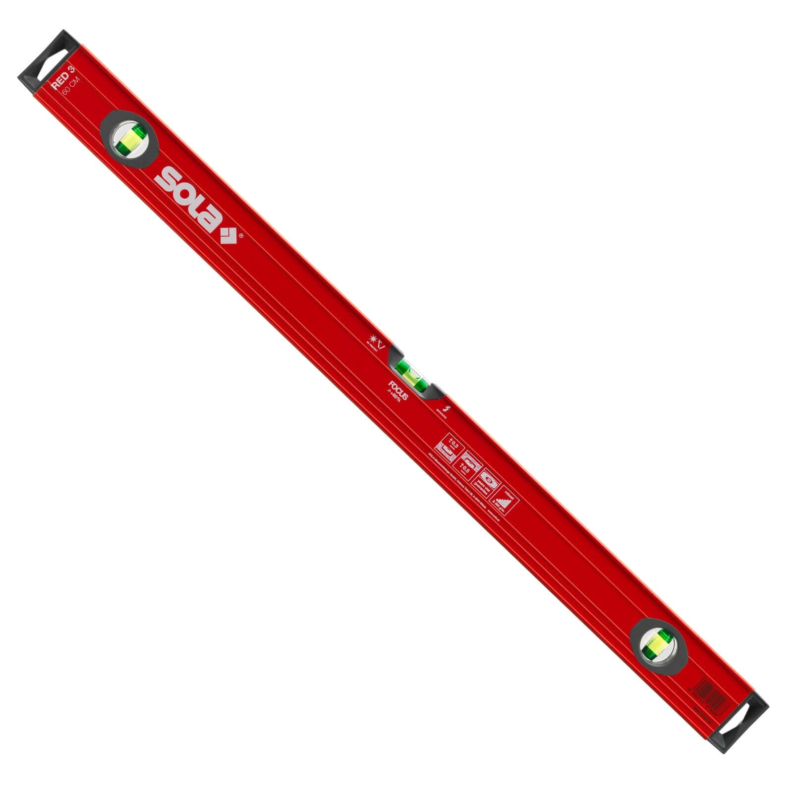 Sola 60cm Red Aluminium Spirit Level 3 Vials Waterproof with Case