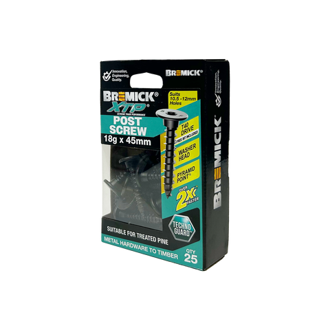 Bremick XTP 18g x 45mm TechnoGuard Black Post Screws 25 Pack
