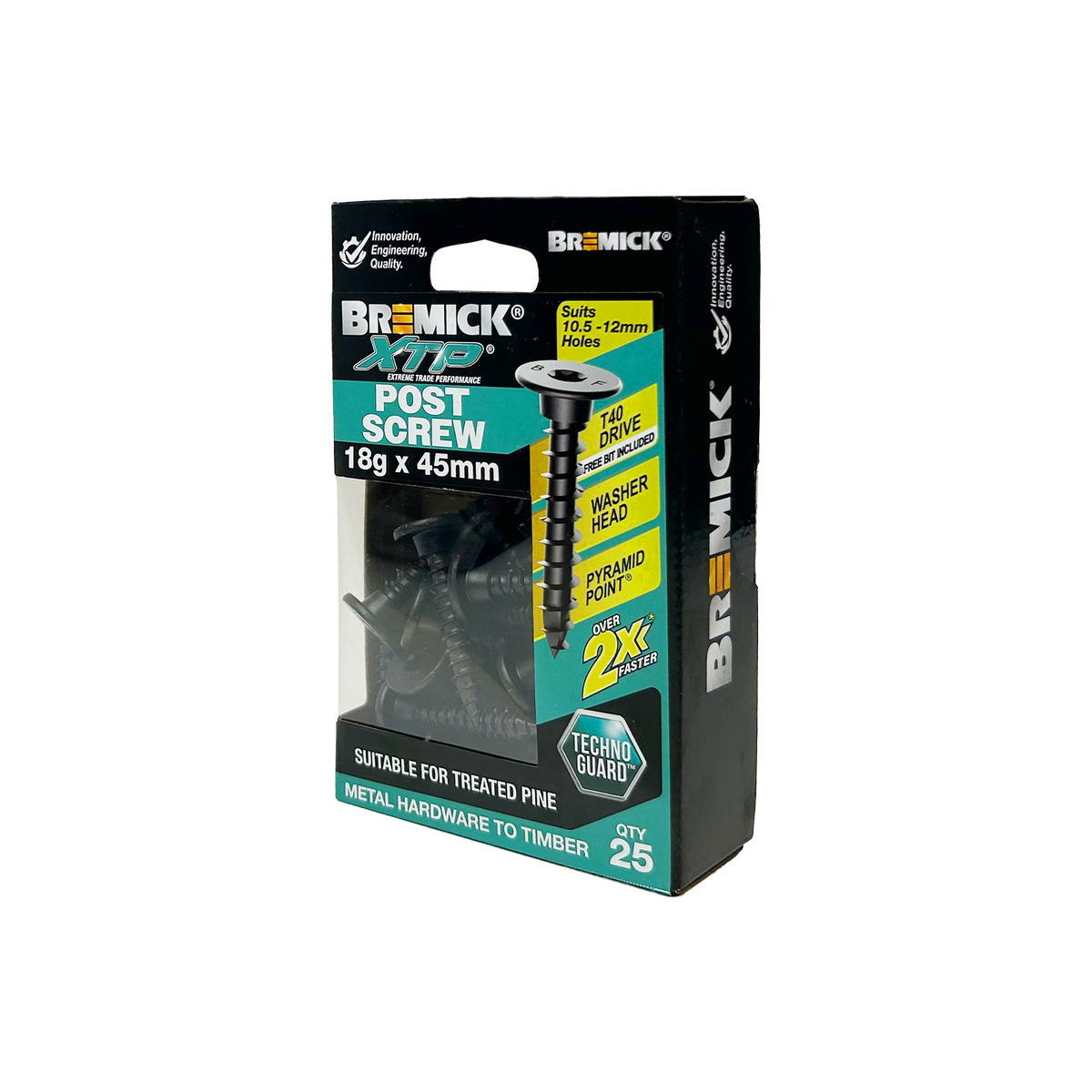 Bremick XTP 18g x 45mm TechnoGuard Black Post Screws 25 Pack