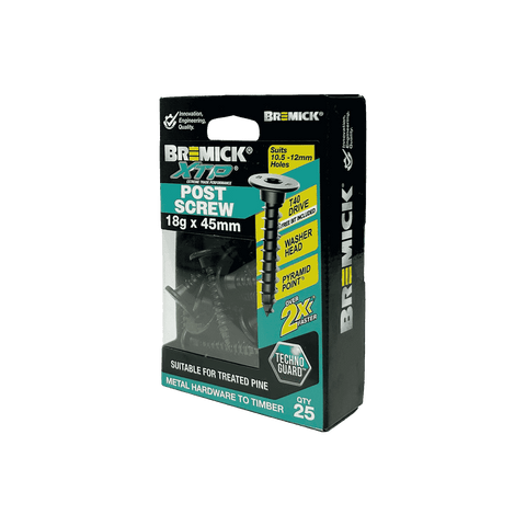 Bremick XTP 18g x 45mm TechnoGuard Black Post Screws 25 Pack