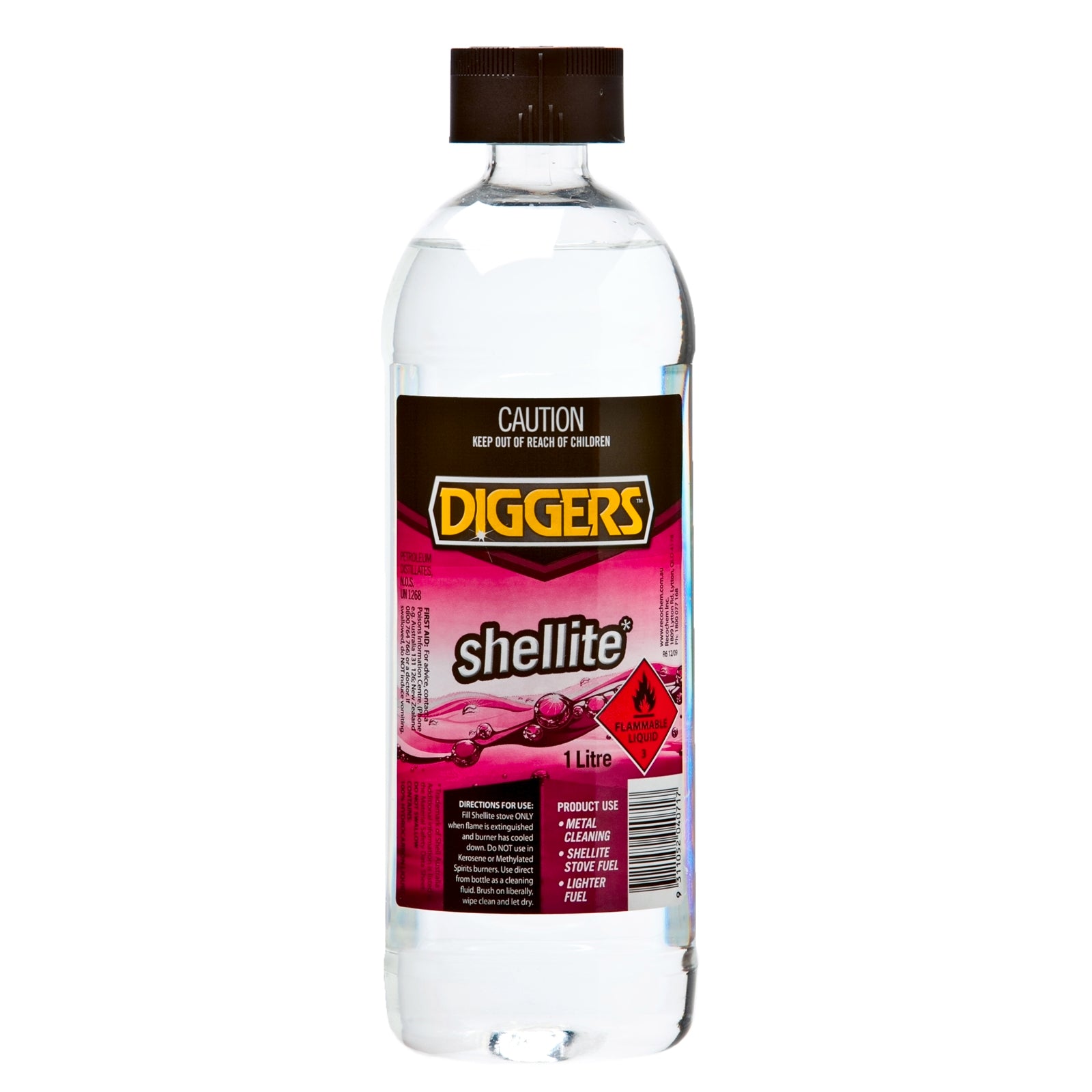 Diggers Shellite 1L - Clear Fast-Evaporating Hydrocarbon Solvent, Lighter Fuel & Surface Cleaner