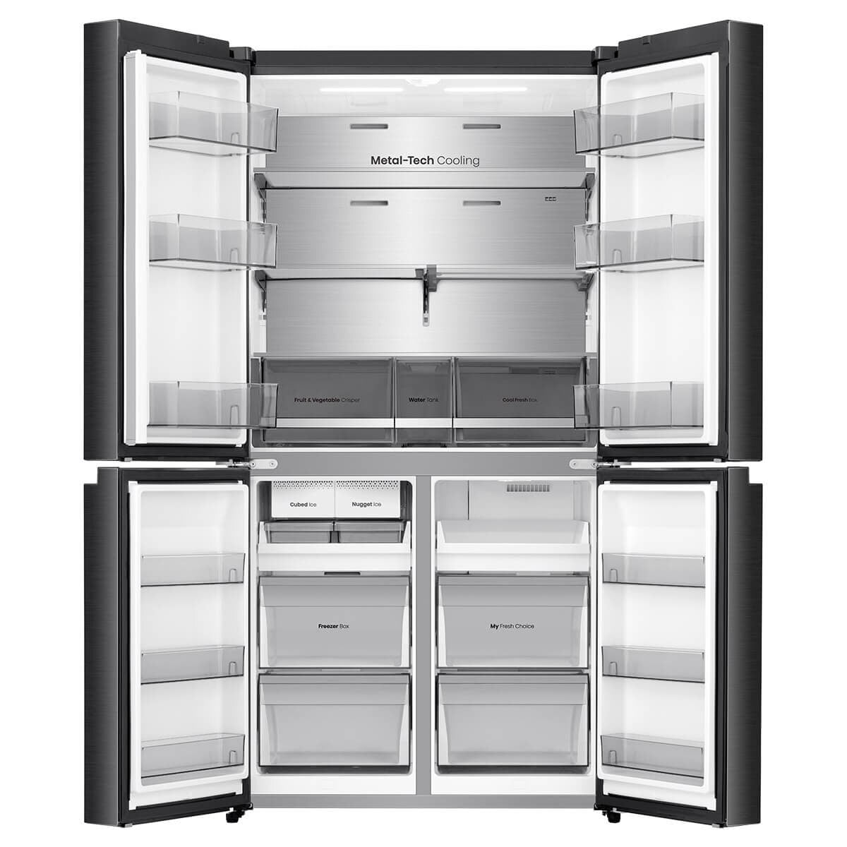 Hisense 640L Quad Door Fridge - Dark Stainless Steel - Non-Plumbed Ice and Water Dispenser - HRCD640TBW