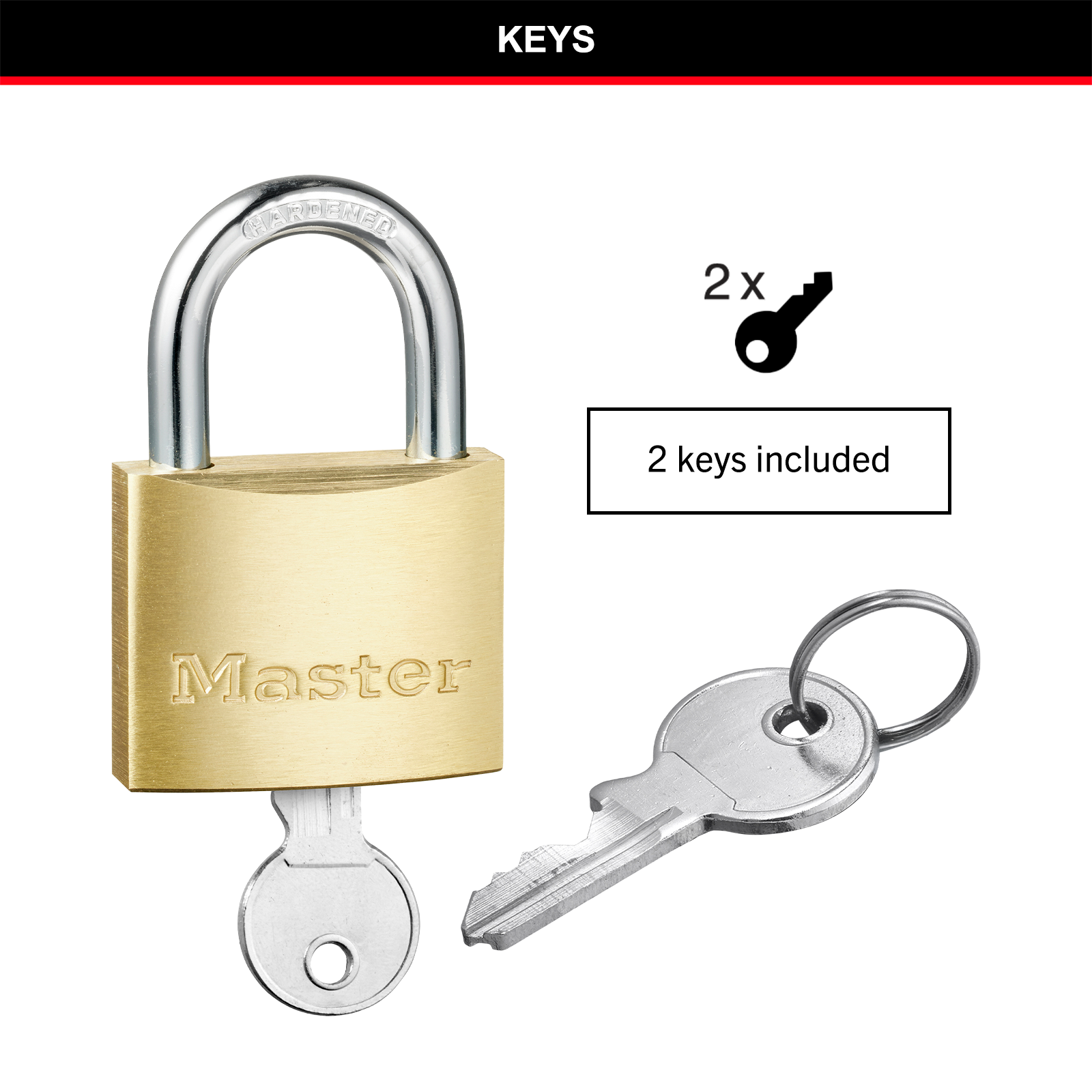 Master Lock 40mm Solid Brass Keyed Padlock, Hardened Steel Shackle, Pin Cylinder