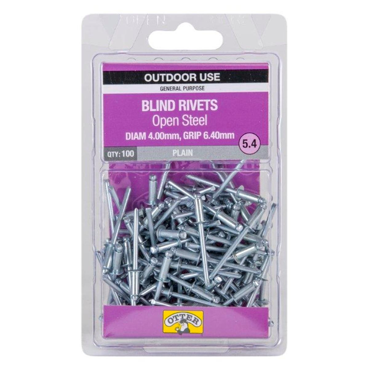 Otter 4.0 x 6.4mm Open Steel Blind Rivets 100 Pack