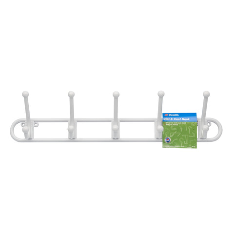 Zenith White Plastic Hat and Coat 5 Hook Rack, 99 x 459mm