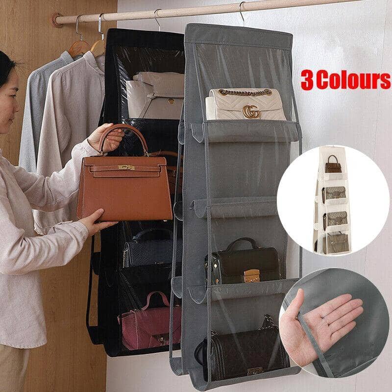 8 Pocket Double-Sided Hanging Handbag Organiser - Grey - view 2