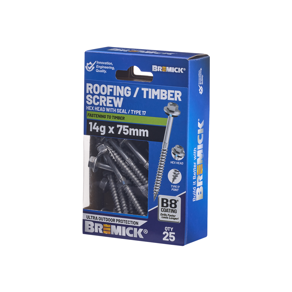 Bremick Hex Timber Screw 14g x 75mm - B8 Coating - Box of 25 - Corrosion Resistant - SuperSaverAU - view 1