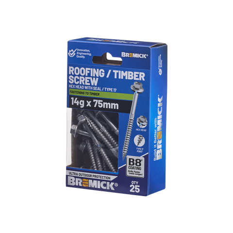 Bremick Hex Timber Screw 14g x 75mm - B8 Coating - Box of 25 - Corrosion Resistant - SuperSaverAU - view 1