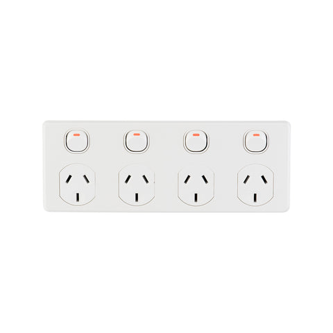 DETA Four Outlet Power Point White Polycarbonate 10A 250V for Kitchens