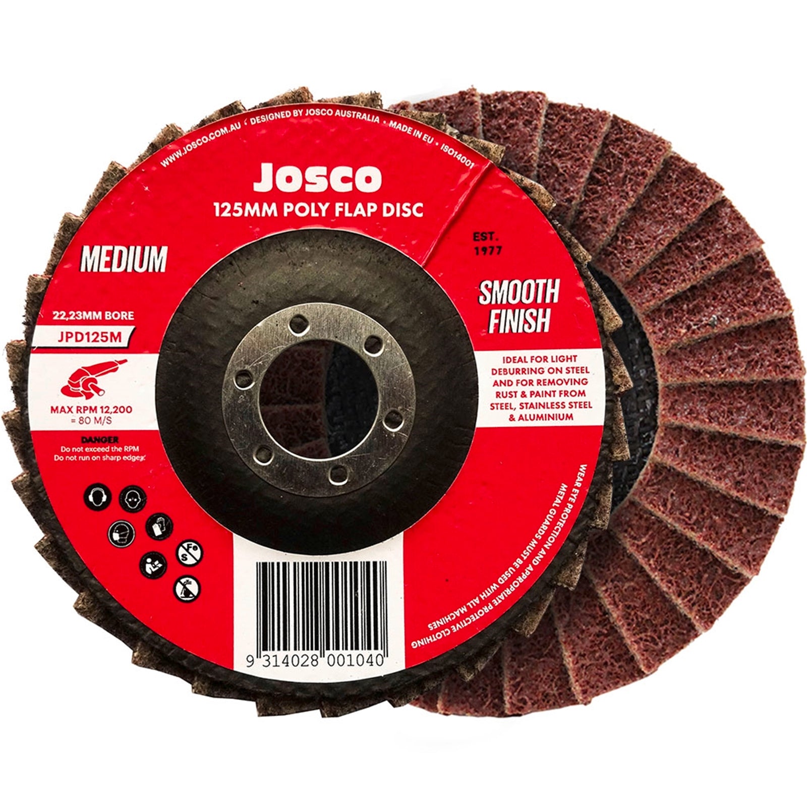 Josco 125mm Medium Poly Flap Disc, Synthetic, for Steel & Stainless Steel
