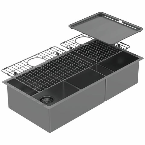 Abey Piazza 1 and 3/4 bowl sink - stainless steel finish - removable drainer - CR500DB