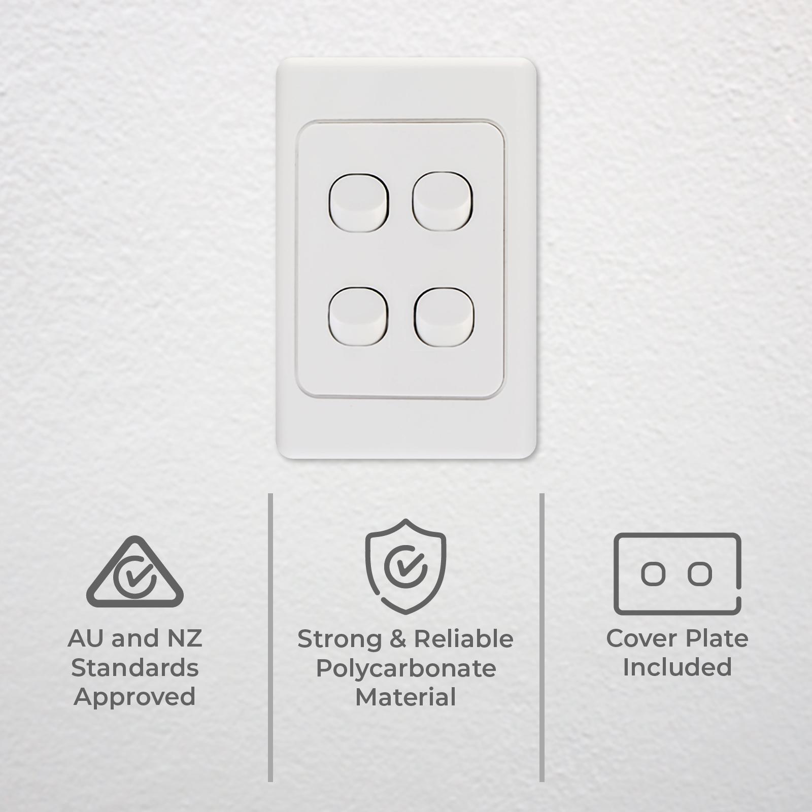 DETA White Quad Vertical Light Switch 4 Gang Polycarbonate Indoor