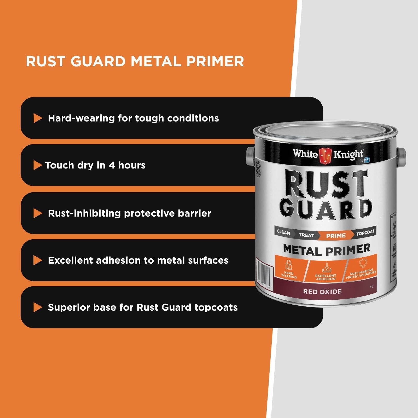 White Knight Rust Guard Metal Primer Paint 4L Red Oxide Anti-Corrosive