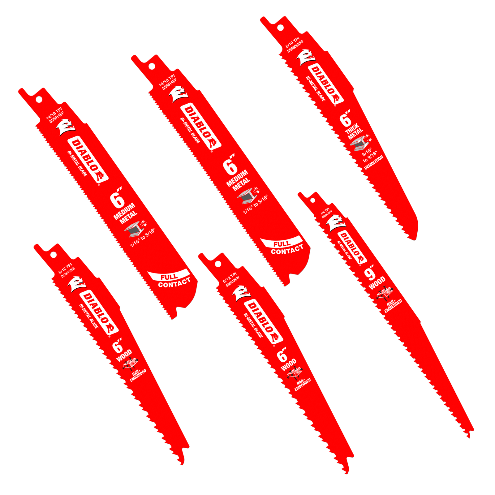 Diablo Demolition Reciprocating Blade Set 6 Piece Bi-Metal for Nail-Embedded Wood & Metal