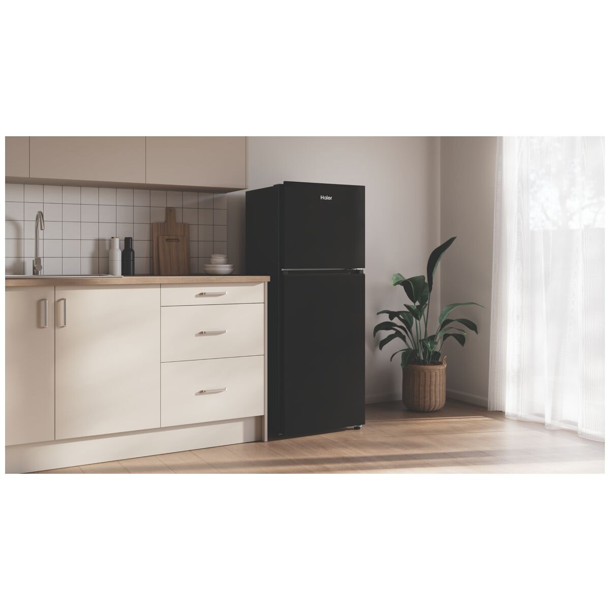 Haier 208L Top Mount Fridge - Black - Frost Free - Reversible Door - 4.5 Star Energy Rating - HRF210TG