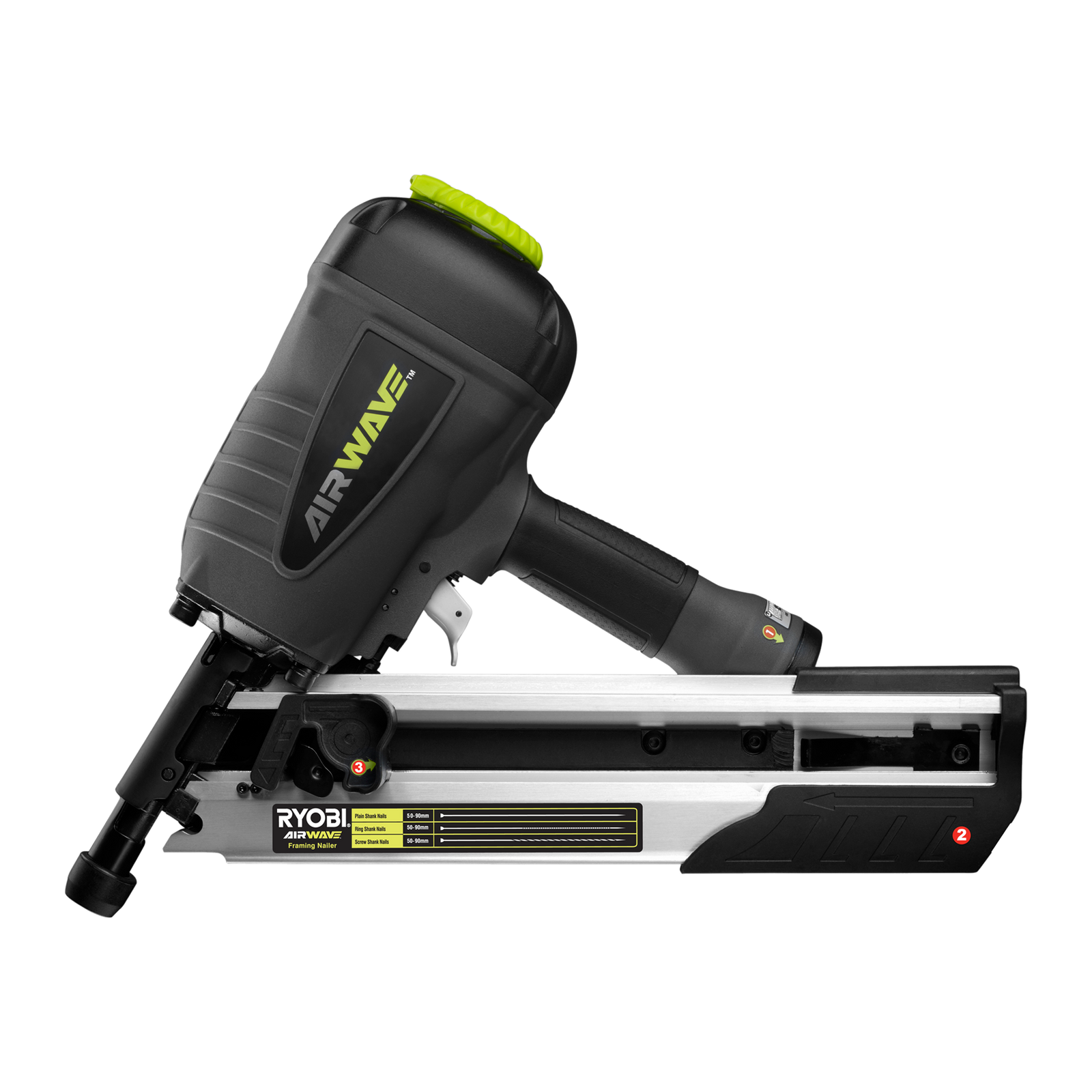 Ryobi Airwave Clipped Head Air Framing Nailer, 50-90mm, Grey/Black RA-NF90-K
