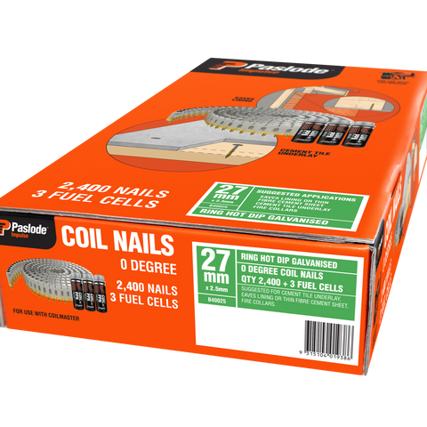 Paslode 27mm Impulse Coil Nails - Hot Dipped Galvanised - 2400 Box - 2.5mm - SuperSaverAU - view 1