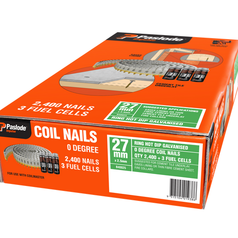 Paslode 27 x 2.5mm Impulse Hot Dipped Galvanised Coil Nails - 2400 Box