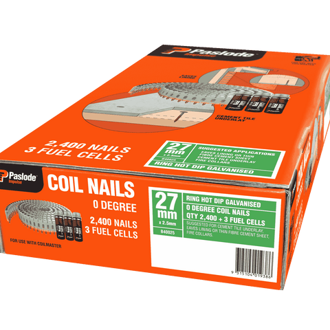 Paslode 27 x 2.5mm Impulse Hot Dipped Galvanised Coil Nails - 2400 Box