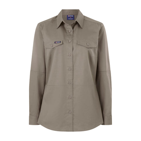 Citeco Women's Khaki Long Sleeve Shirt - 100% Cotton, Size 16