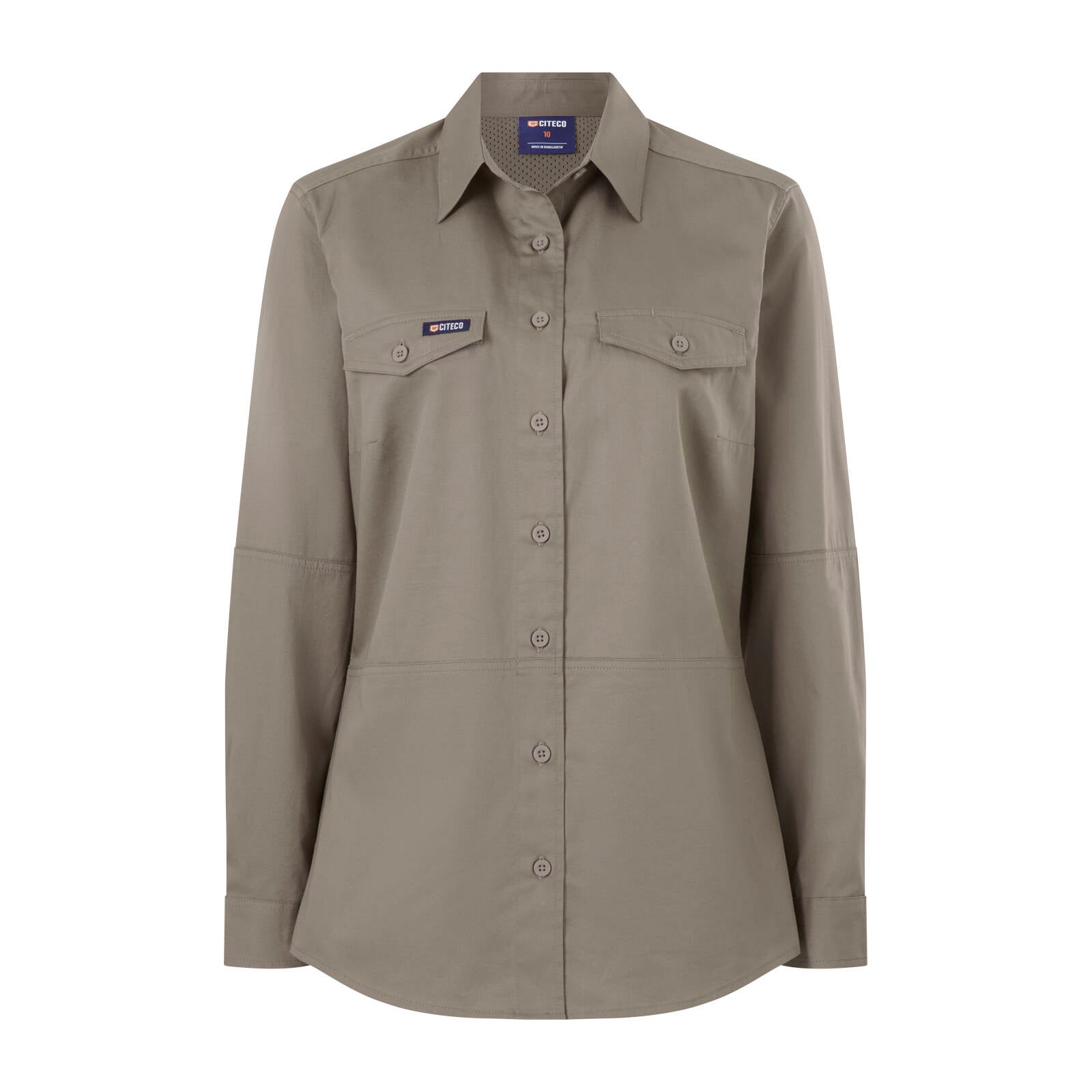 Citeco Women's Khaki Long Sleeve Shirt - 100% Cotton, Size 16