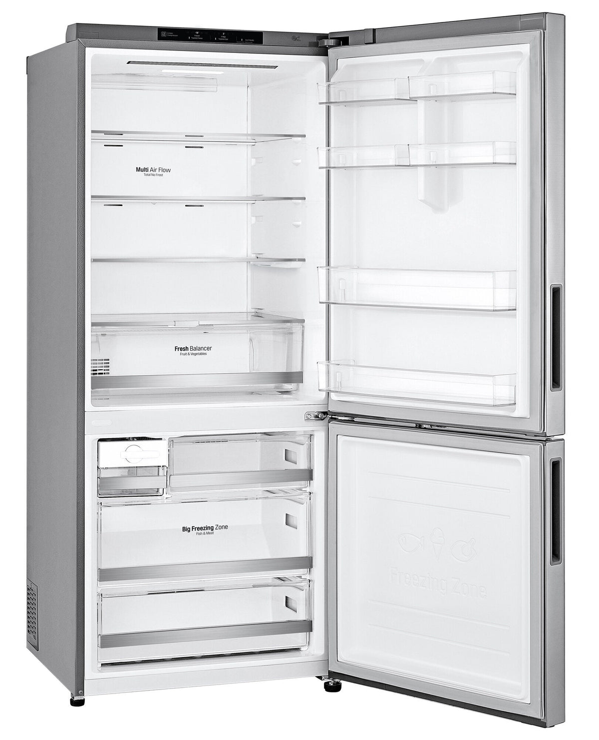LG 420L Bottom Mount Fridge - Stainless Steel, 5 Star Energy Rating, Door Cooling - GB-455PL